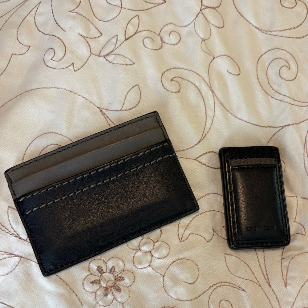 Coach Black and Gray Leather Card Holder and Money Clip